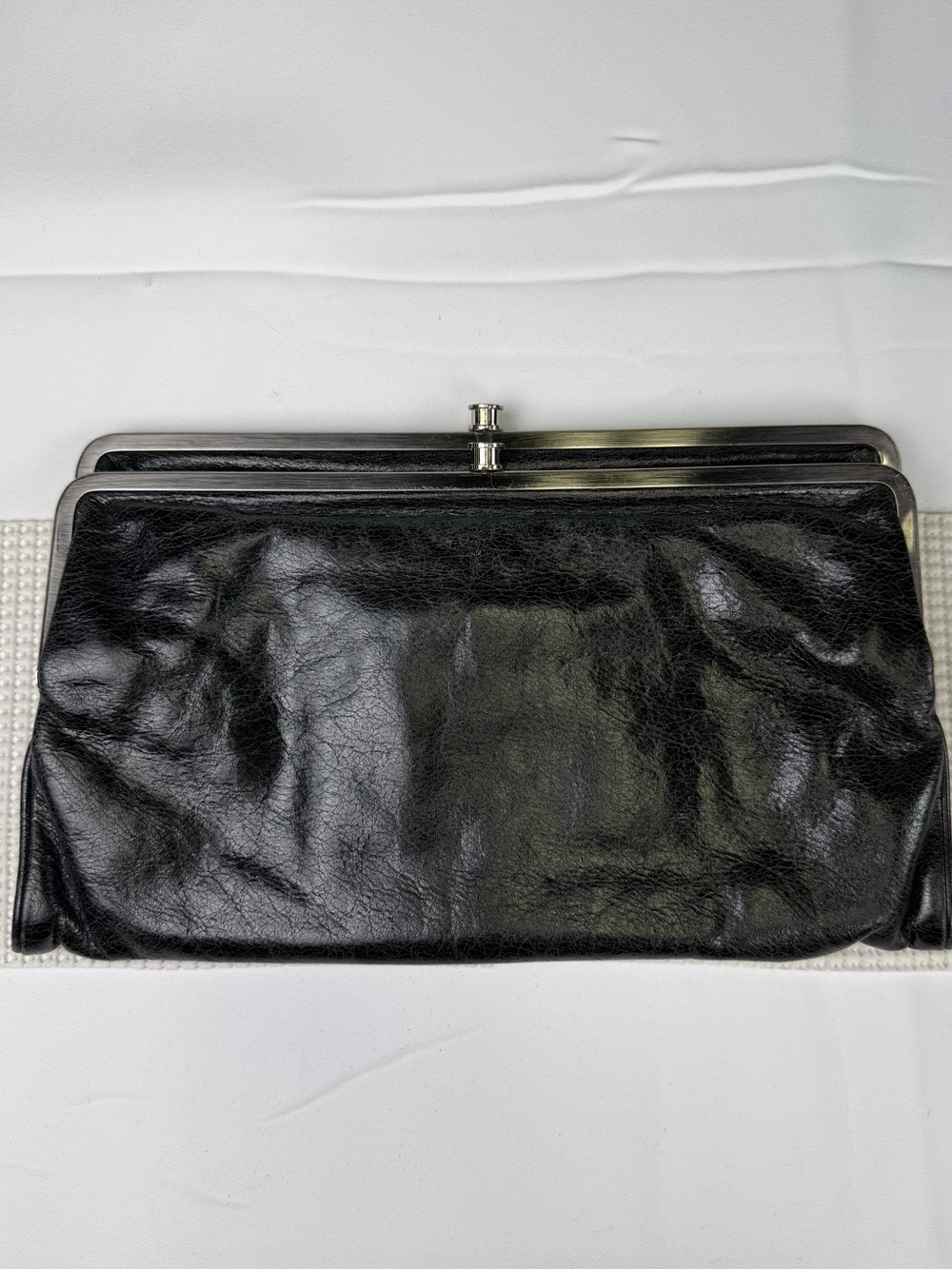 Vintage Black Leather Frame Clutch Wallet Purse NWT Distressed - magnetic close